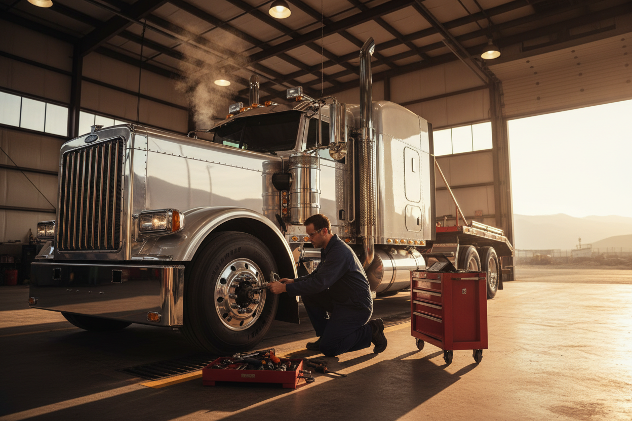 Beautiful Semi Truck with Mechanic